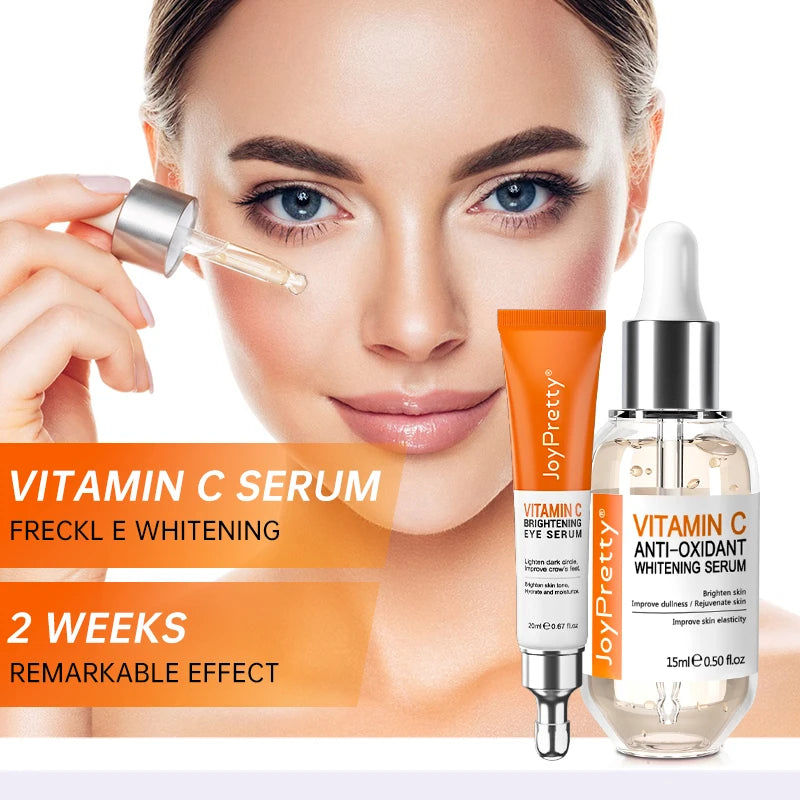 JoyPretty Vitamin C for Face Whitening Dark Spots Removal Cream Skincare Kits Eye Lightening Moisturizing Facial Serum Skin Care