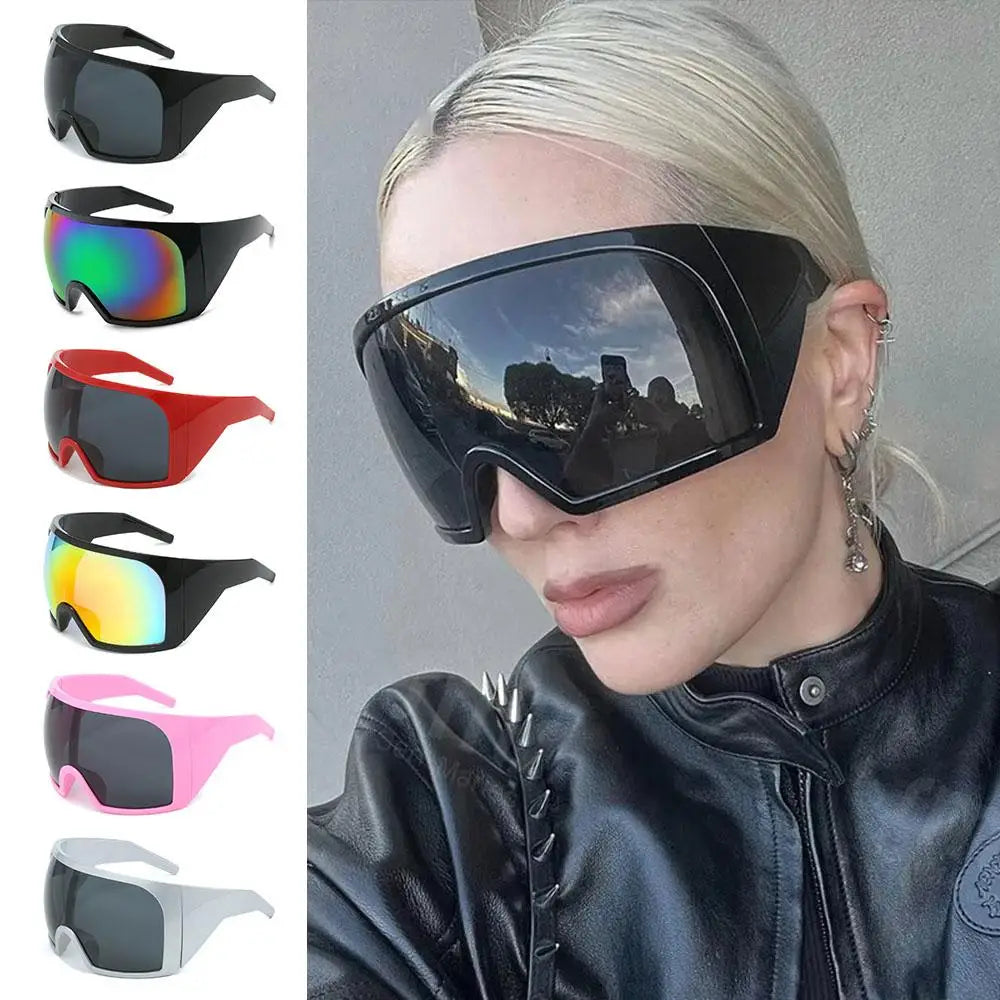 Futuristic Wrap Around Sunglasses Rave Curved Lens UV400 Protection 2000'S Eyewear Oversized Y2K Sun Glasses for Women & Men