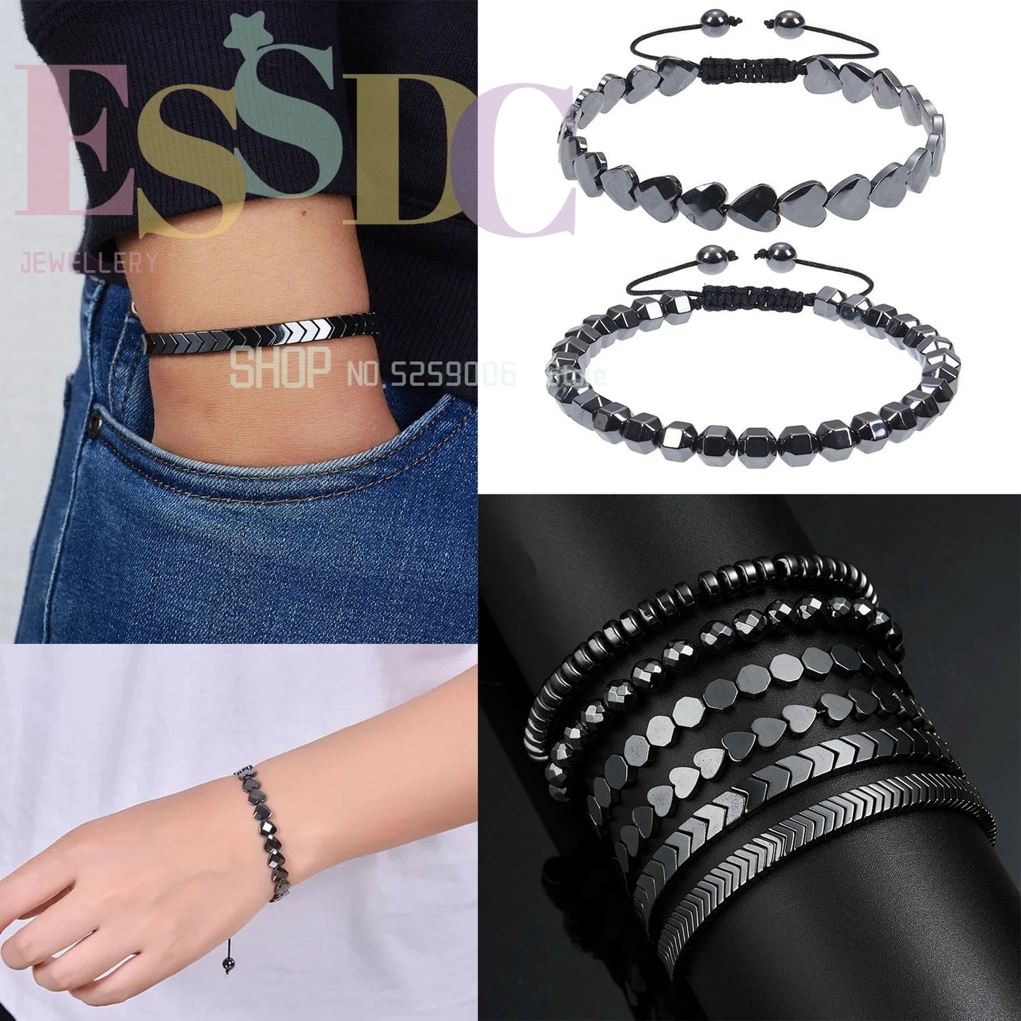 Hot Sale Black Hematite Cool Men Health Jewelry Bracelet For Women Healing Beads Bracelet Weight Loss Hematite Braided Bracelets