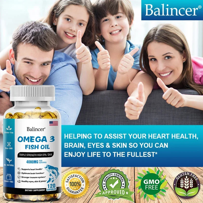 Balincer Omega 3 Fish Oil Capsules Rich in  DHA EPA Fishing Memory Heart Brain Bone Eyes Health Nutrition Free Shipping