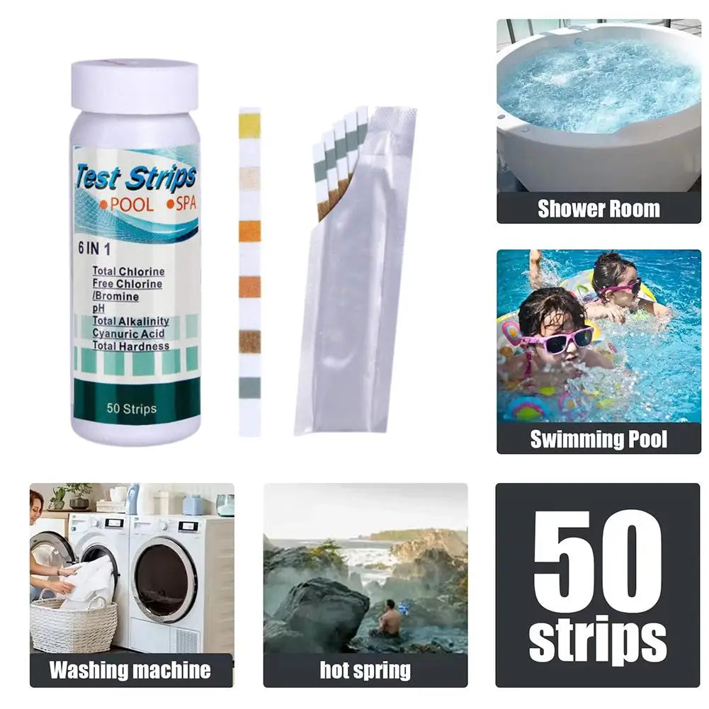 6 In 1 Swimming Pool Ph Test Paper Chlorine Ph Value Hardness Cleaner Pool Alkalinity 1 box 50 of Test pieces Strip Ph Test J1S1