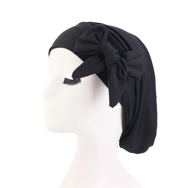 New Women Pre-Tied Turban Chemo Cap Elastic Inner Hijab Hat Cancer Islamic Arab Bonnet Long Tail Headscarf Hat Turbante Mujer
