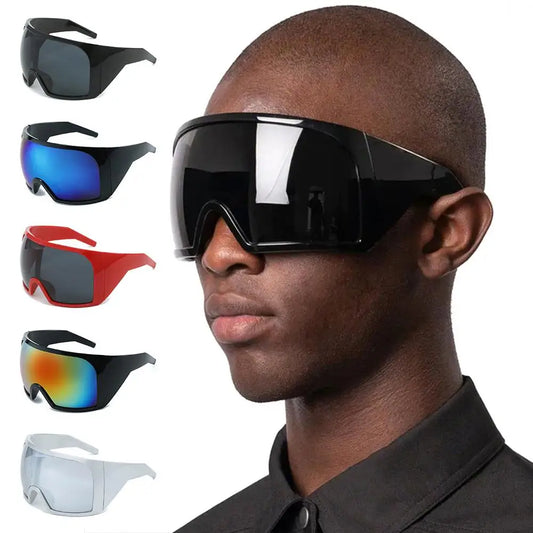 Futuristic Wrap Around Sunglasses Rave Curved Lens UV400 Protection 2000'S Eyewear Oversized Y2K Sun Glasses for Women & Men