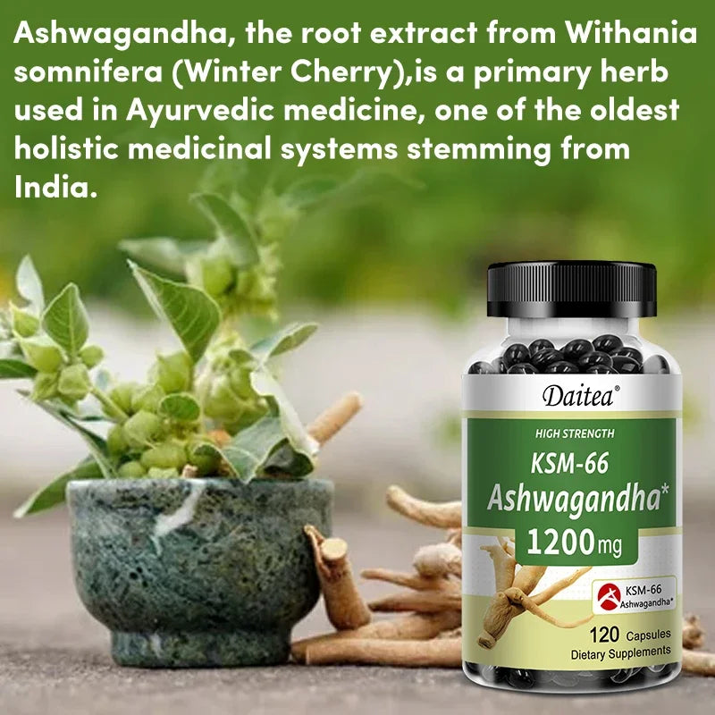 Ashwagandha Capsules 1200 Mg - Stress Mood Formula, Energy and Focus Booster, 120 Vegetarian Capsules