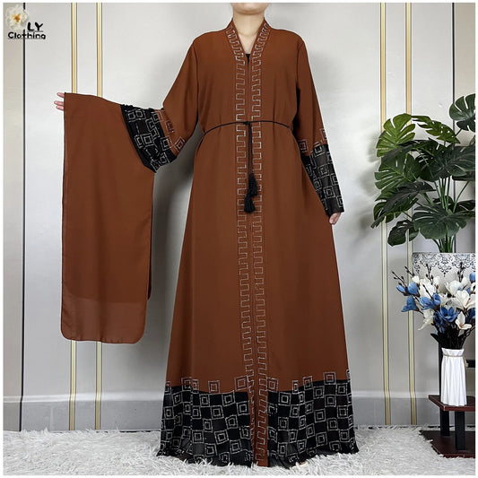 2024 For Women Elegant Dresses Dubai Party Outfits Long Sleeved Chiffon Dashiki Muslim Women Robe Open African Abaya Clothing