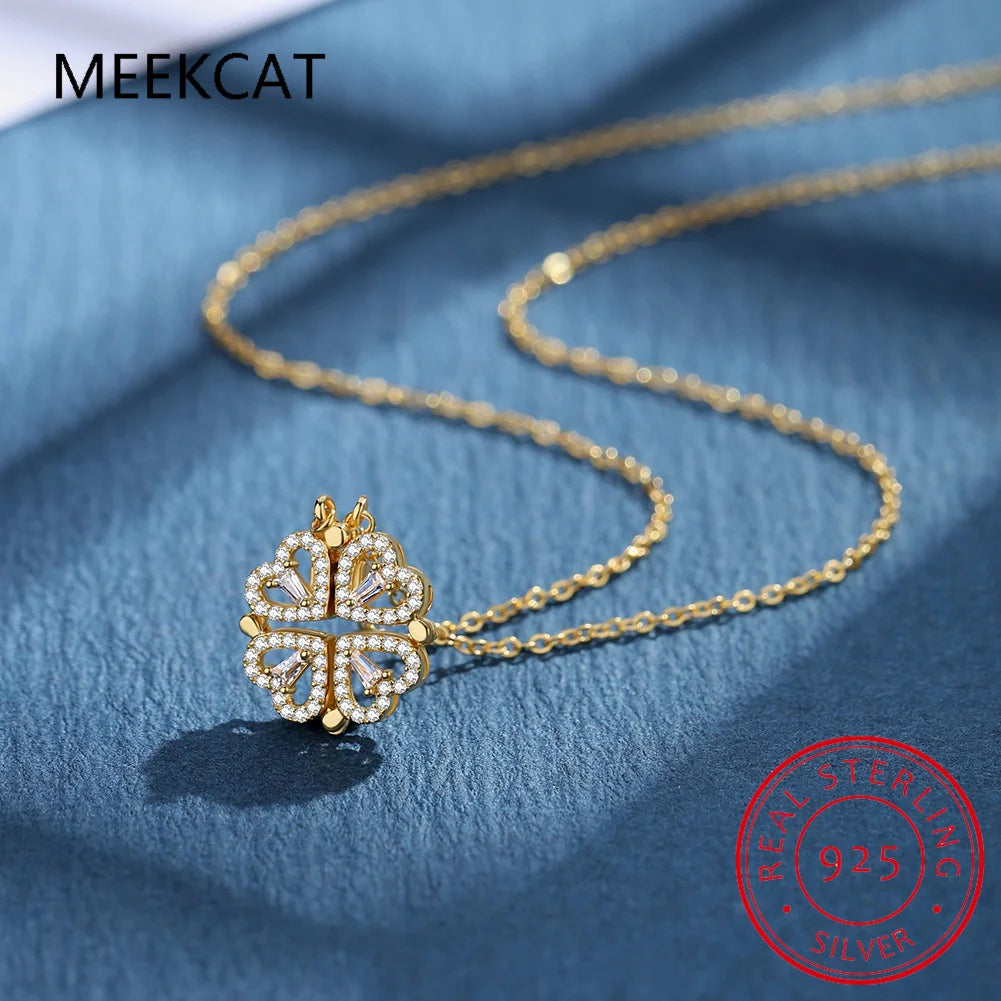 925 Sterling Silver Clover Necklace Four Leaf Heart Shape Pendant Necklace For Women Luxury Jewelry Choker Hot Sale Dropshipping