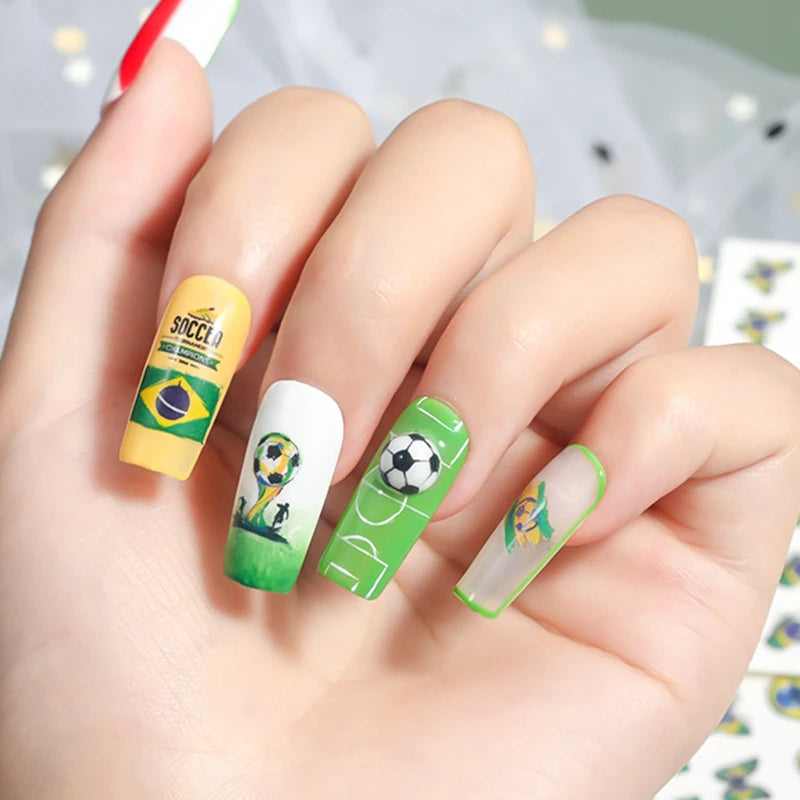 Football Game South America Brazil CHile Peru Argentina Colombia Uruguay Nail Sticker Cheering Design Soccer Fans Nail Flag