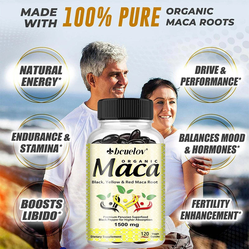 Organic Maca Root Powder Capsules - A Natural Energy Boost, Providing Positive Energy Levels and Increased Focus