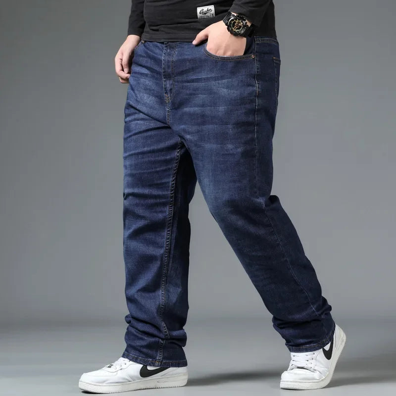 Men's Large Size Jeans Elastic Band Big 10XL Oversize High Waist Loose Pant Husband Plus Size Fat Loose Black Male Denim Trouser