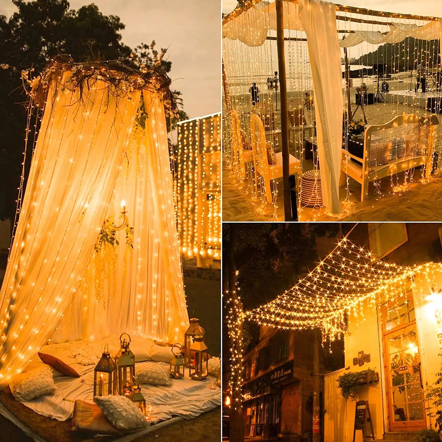 3M Solar Curtain Light Outdoor Waterproof 300 LED Solar Power Fairy Garland String Lights for Yard Garden Pavilion Party Wedding