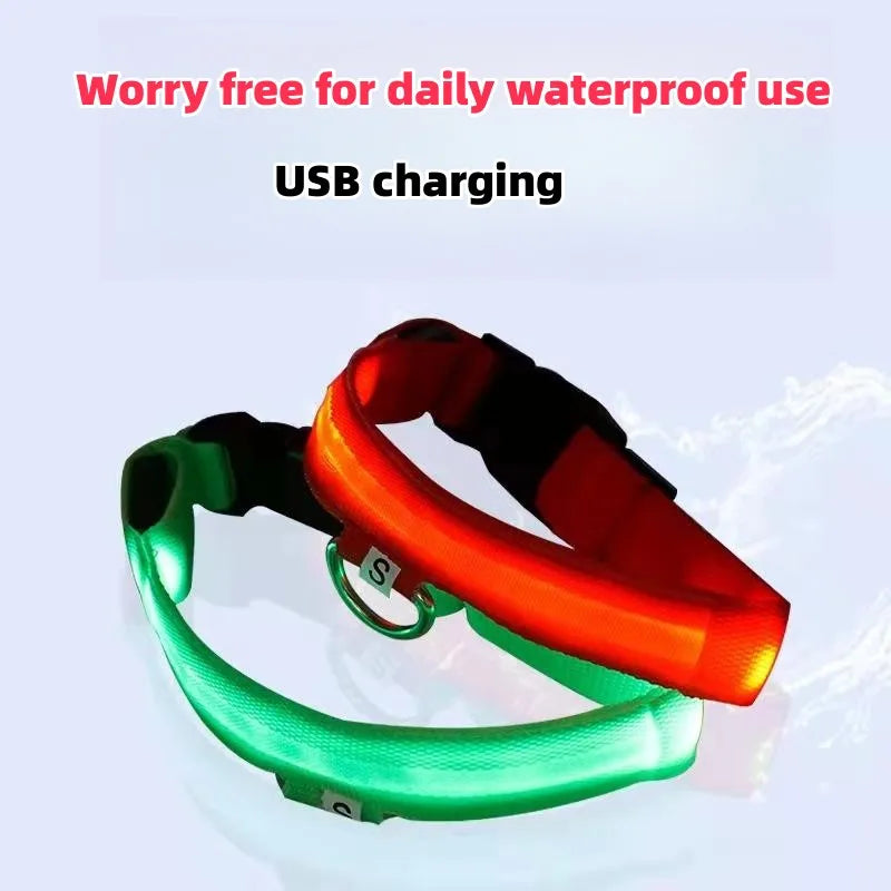 Pet luminous collar, mascot for dogs and cats, used for safe outdoor travel of dogs at night, LED light USB charging for outdoor