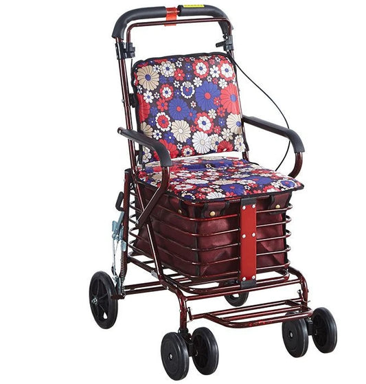 Elderly handcart for shopping, foldable and portable for home use, and can sit on elderly chairs for four rounds of walking