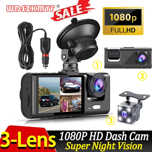 3 Channel Dash Cam for Car Front And Rear Camera 1080P Video Recorder Dashcam Black Box Car DVR Rear View Camera car accessory