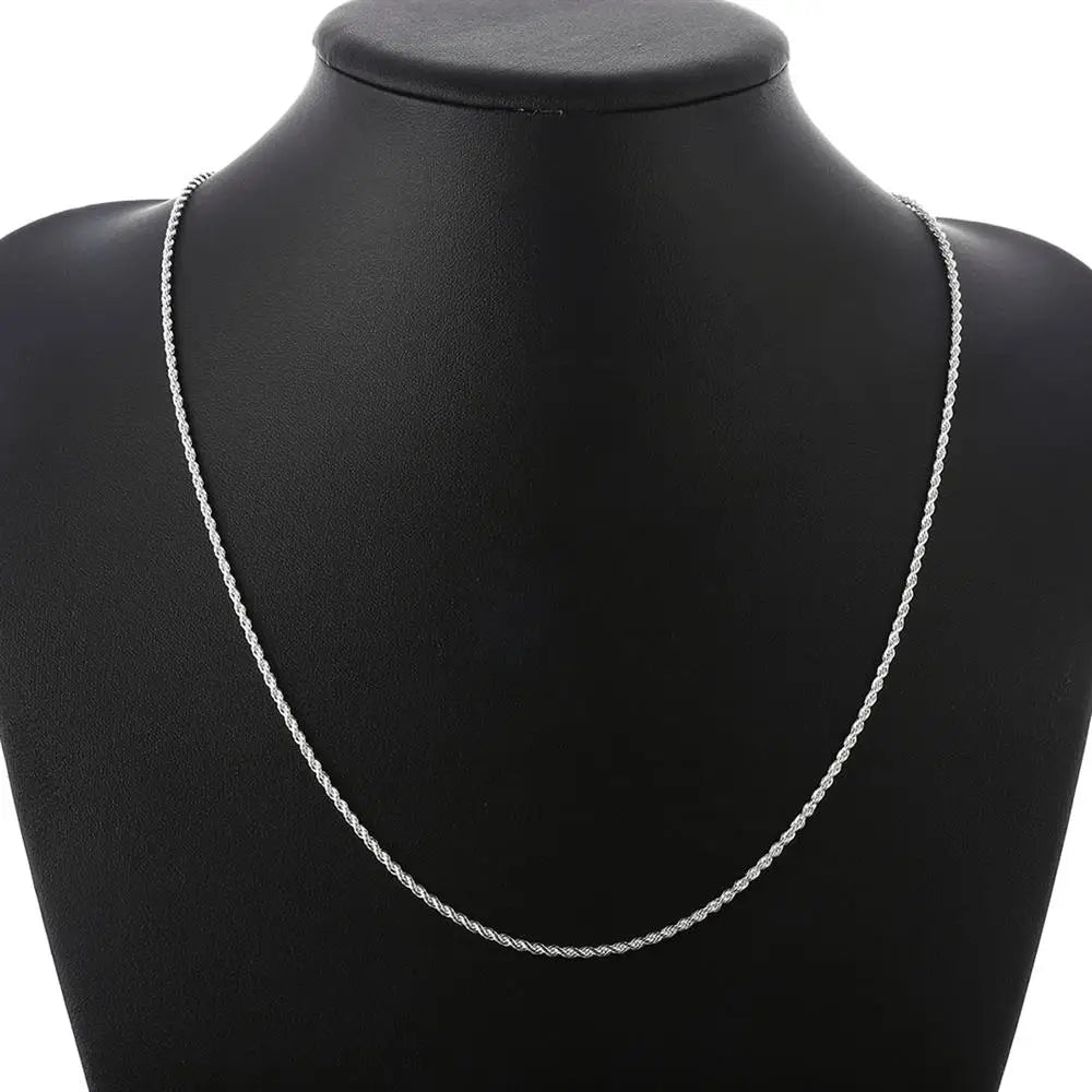 Hot sale Women Mens 925 Sterling Silver 2MM Round Twisted Rope Chain Necklace 16/18/20/22/24 Inches Fashion Jewelry Charm Gifts