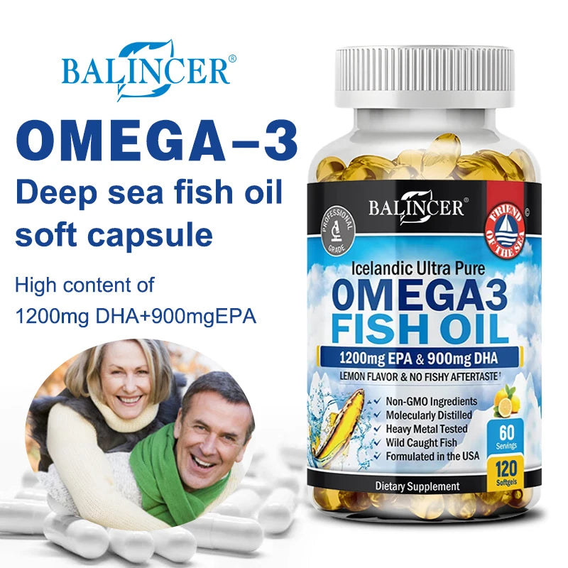 Omega 3 Fish Oil Capsule Supplement Rich in DHA EPA Antioxidant Skin Eyes Immune System，Non-GMO,Gluten-free, Vegetarian Capsules