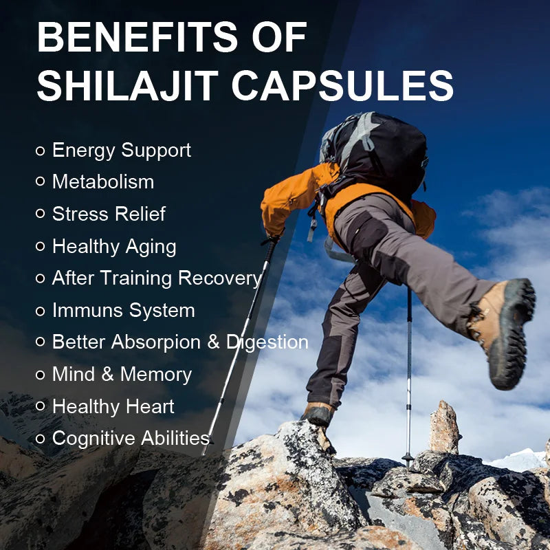 Organic Shilajit Resin & Shilajit Capsules 50% Fulvic Acid For Energy Supplement Muscle Gain & Build For Men & Women
