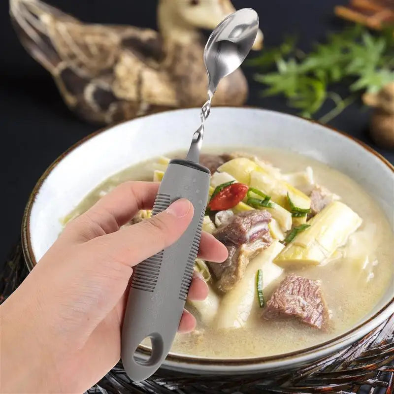 Utensils Elderly Adaptive Fork Tableware Silverware Feeding Cutlery Disabled Bendable Eating Up Built Spoon Adults Self Training