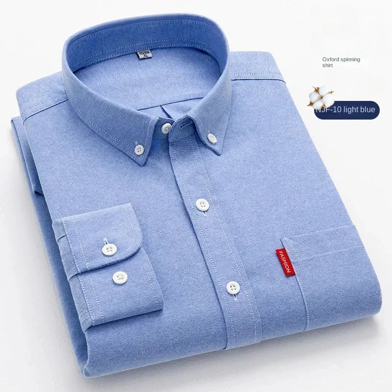 100% Pure Cotton Men's Solid Color Long Sleeve Shirt Youth Casual Cotton Oxford Spun Large Size Shirt Men's
