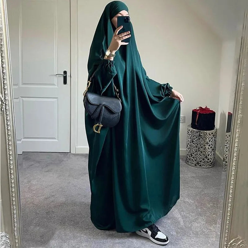 Hooded Abaya Muslim Women Prayer Garment Arabic Robe Overhead Long Khimar One Piece Jilbab Eid Ramadan Gown Islamic Clothes