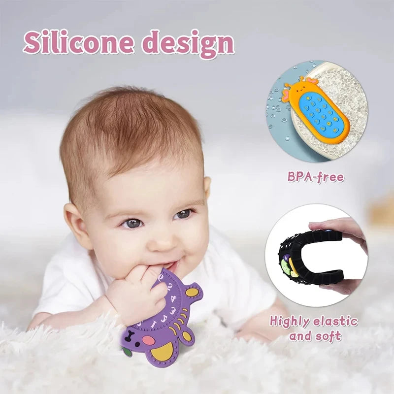 Baby Teething Toys Silicone Chew Teether Teethers for Babies Development Baby Rattle Newborn Infant Sensory Baby Toys 0-3-6-12 M