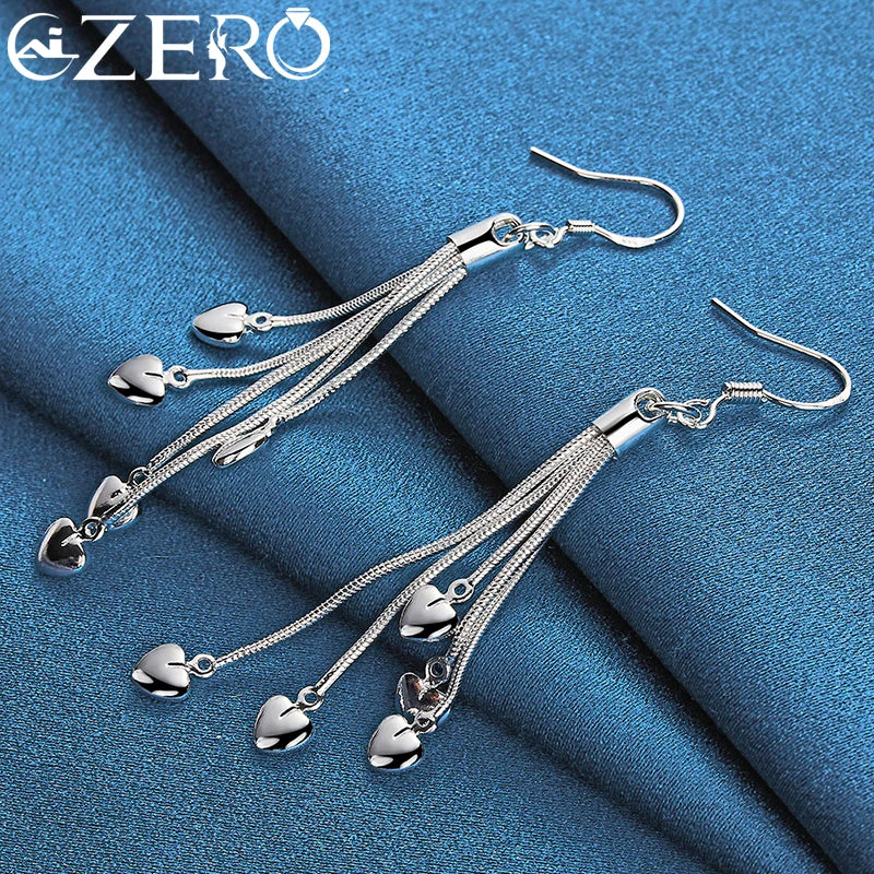 Hot Sale Jewelry Sets 925 Sterling Silver Snake Chain Hanging Heart Bracelets Necklaces Earrings For Women Wedding Charm Gift