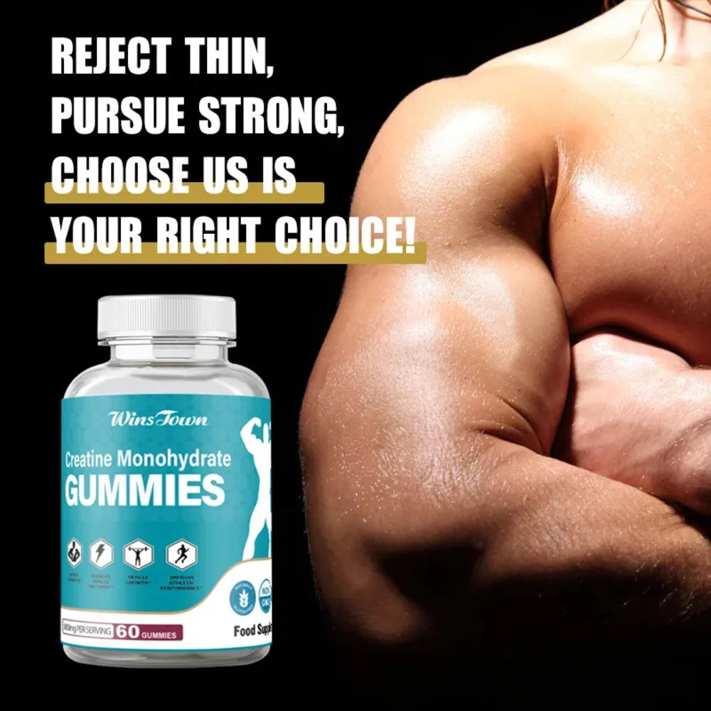 Muscle Creatine Monohydrate Gummies provide muscle energy to promote protein synthesis and enhance muscle repair and growth.