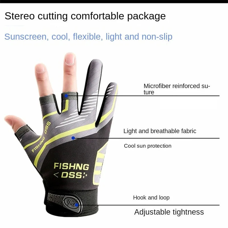 Fishing Cycling Gloves Men Summer Three Finger Cut Gloves for Fishing Sun Protection Male Anti-Slip Drive Breathable Thin Gloves