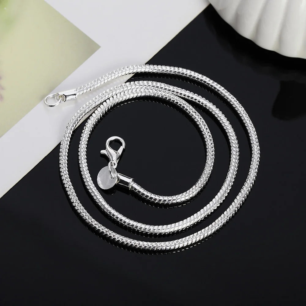 Hot sale 40-75cm 925 Sterling silver 1MM/2MM/3MM solid Snake Chain Necklace For Men Women Fashion Jewelry fit pendant Noble