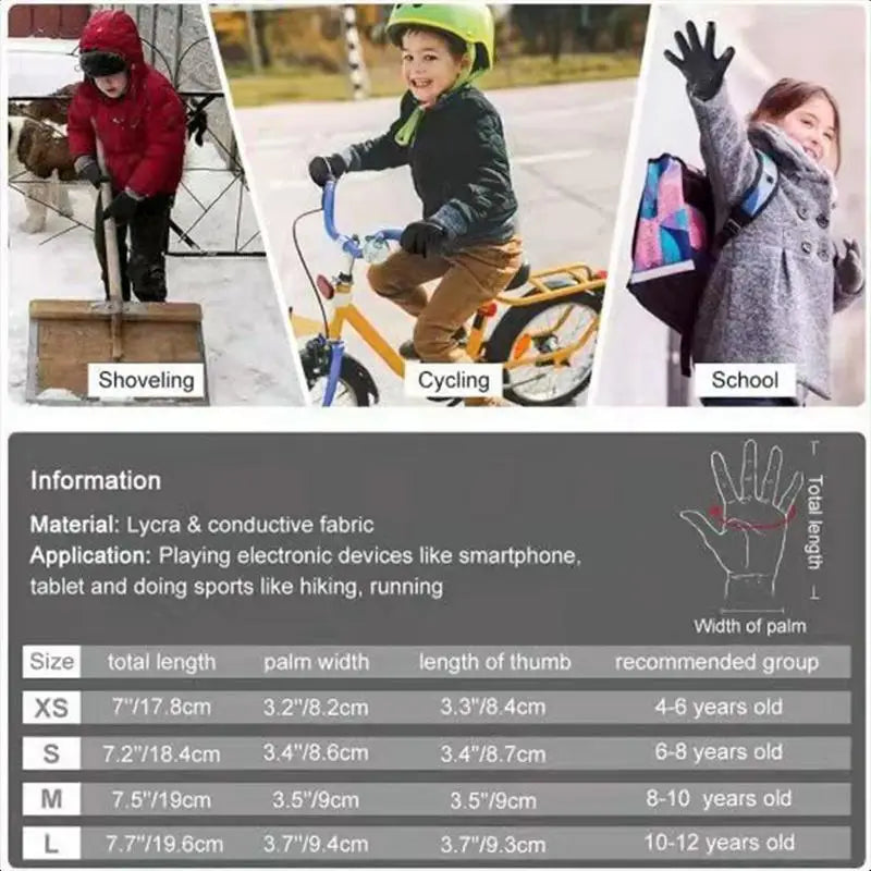 Non-Slip Kids Cycling Gloves Bicycle Full Finger Touch Screen Glove Fit Boy Girl And Youth Outdoor Activity