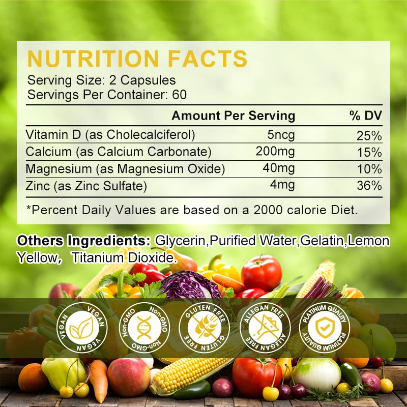 Calcium Magnesium Zinc Vitamin D3 for Bone, Muscle, Nervous System Support Cell Growth Immunite Health Nutrition Supplement