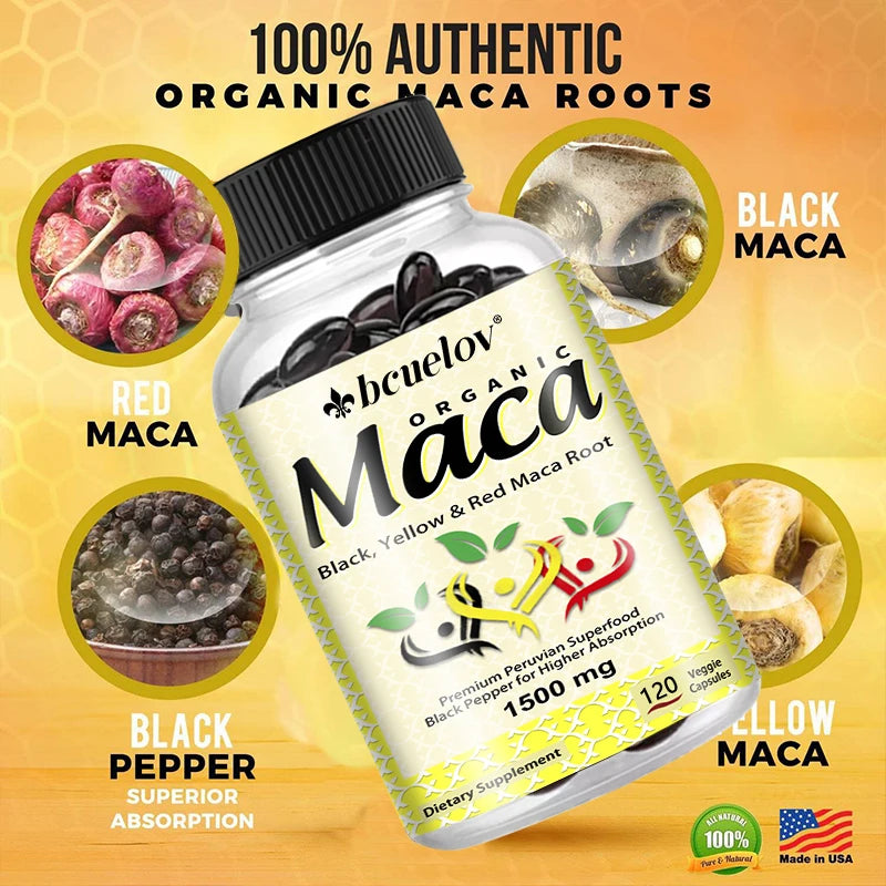 Organic Maca Root Powder Capsules - A Natural Energy Boost, Providing Positive Energy Levels and Increased Focus