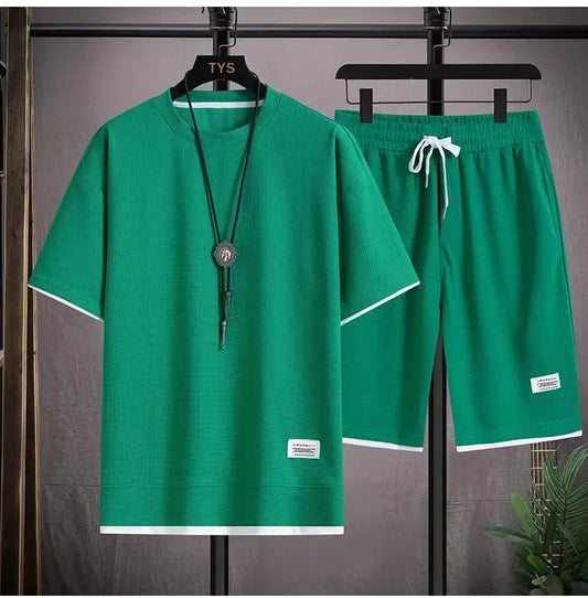 Summer Men's Fashion Korean Tracksuit Short Sleeve T Shirts Sport Shorts 2 Pieces Suits High Quality Men Clothing Joggers Sets