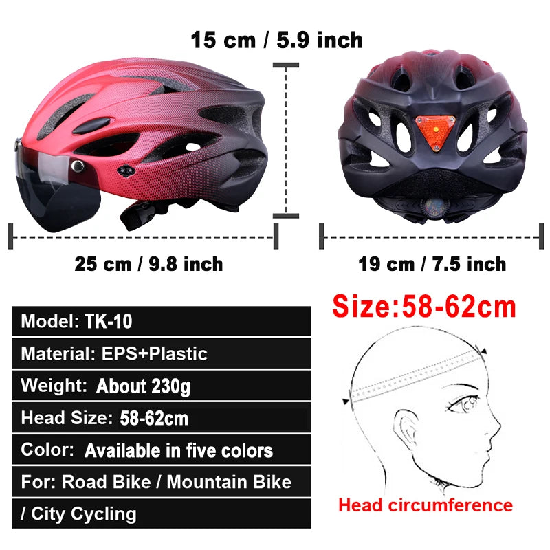 X-TIGER Adult Bike Helmet with LED Rear Light Dual Mode Goggle Cycling Helmet Fit 58-62cm Lightweight Breathable Bicycle Helmets