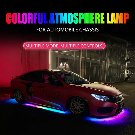 2024 New RGB Multicolor Flexible Flowing Car LED Light Underglow Underbody Waterproof Automobile Chassi Neon Atmosphere Light
