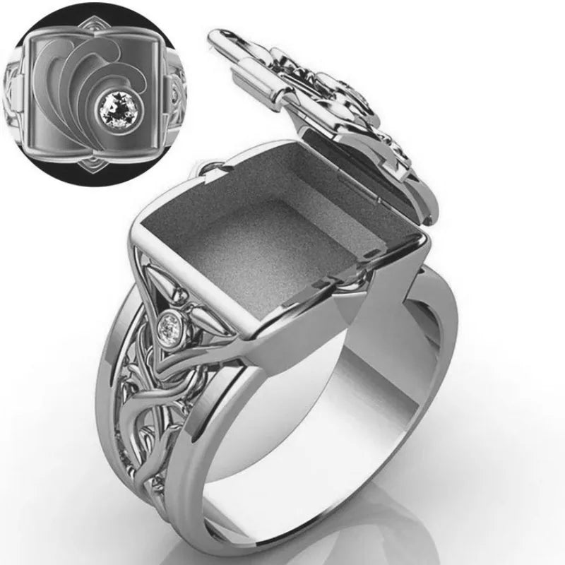 Hot Sale Unique Creative Style Domineering Arabesque Flip-top Locket Ring Secret Small Room Lid Ring for Men Women Party Jewelry