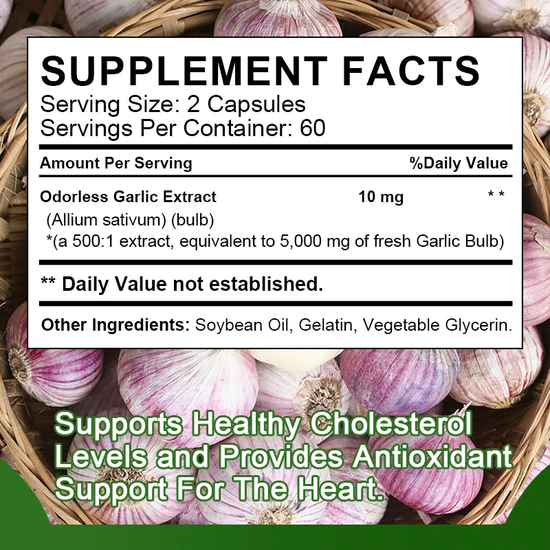 Garlic Oil Extract Capsule Immune and Cardiovascular Support Increase Glutathione Level Cellular Detox
