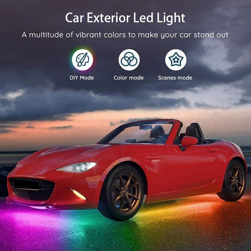 2024 New RGB Multicolor Flexible Flowing Car LED Light Underglow Underbody Waterproof Automobile Chassi Neon Atmosphere Light