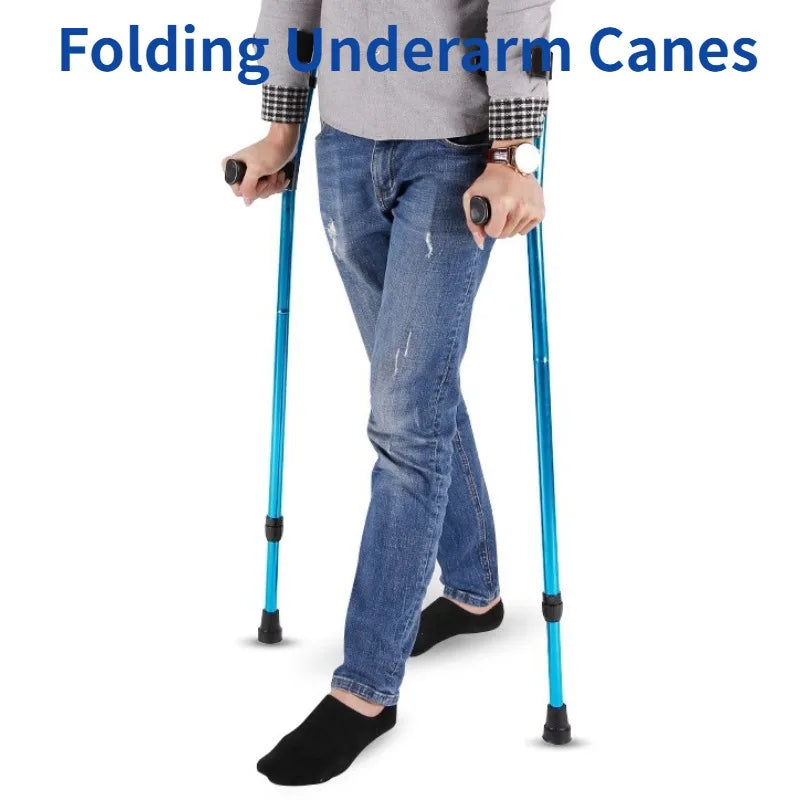 Folding Disabled Elderly Walking Stick Trekking Hiking Mountaineering Crutch Adjustable Durable Aluminum Alloy Underarm Canes