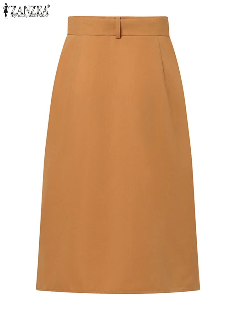 ZANZEA Vintage Cargo Skirts Woman Fashion High Waist Skirt Summer Elegant OL Work Sundress Casual Buttons Up Jupe Faldas Saia