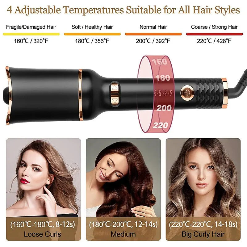 Auto Electric Rotating Curling Hair Iron, with 1" Curling Iron Large Slot & Adjustable 4 Temperature, Shut-Off for Hair Styling