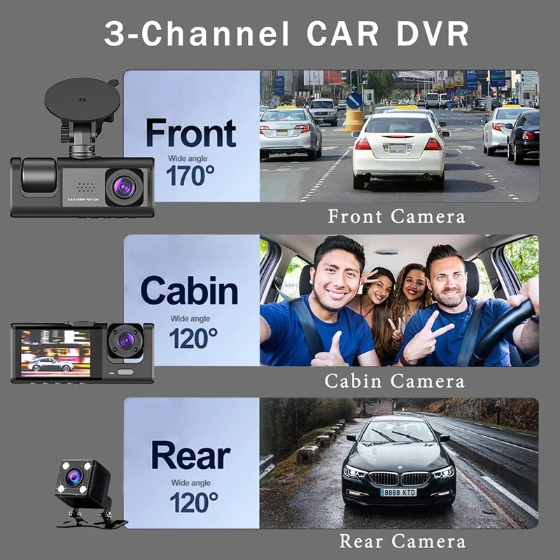 3 Channel Dash Cam for Car Front And Rear Camera 1080P Video Recorder Dashcam Black Box Car DVR Rear View Camera car accessory
