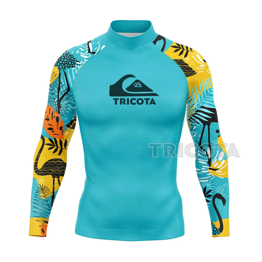 Surfing Swimming Diving T-Shirts Tight Long Sleeve Rash Guard Swimwear Men's UV Protection Surf Clothing Beach Floatsuit Tops