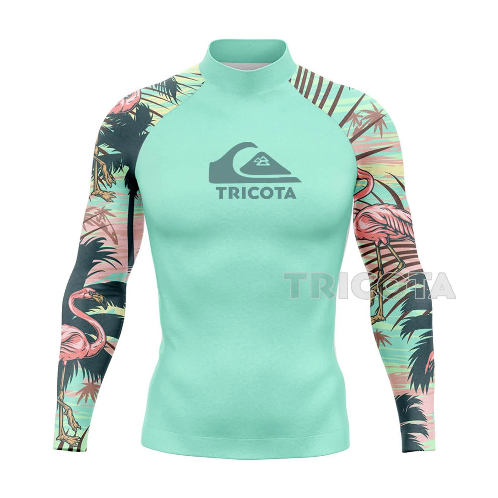 Surfing Swimming Diving T-Shirts Tight Long Sleeve Rash Guard Swimwear Men's UV Protection Surf Clothing Beach Floatsuit Tops