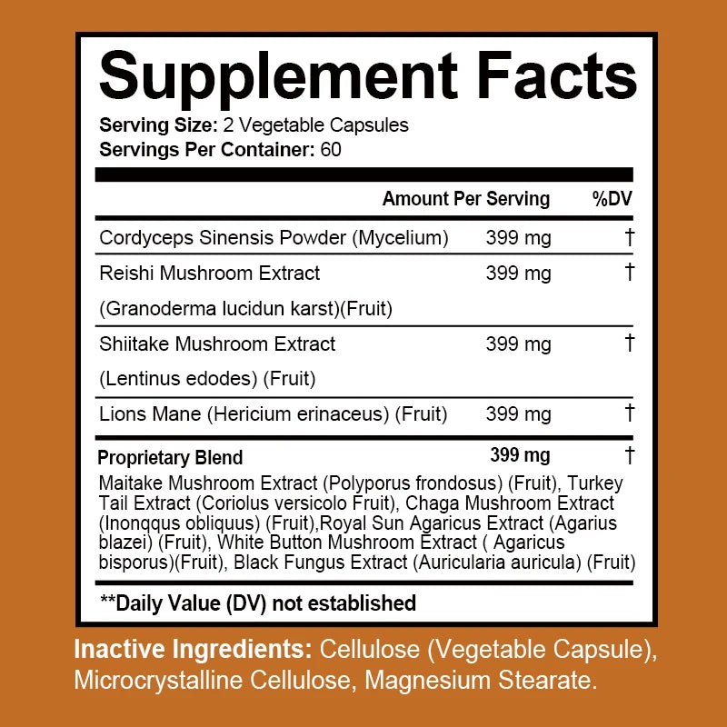 Mushroom Supplements - Support The Immune System, Memory, Focus and Clarity and Increase Energy