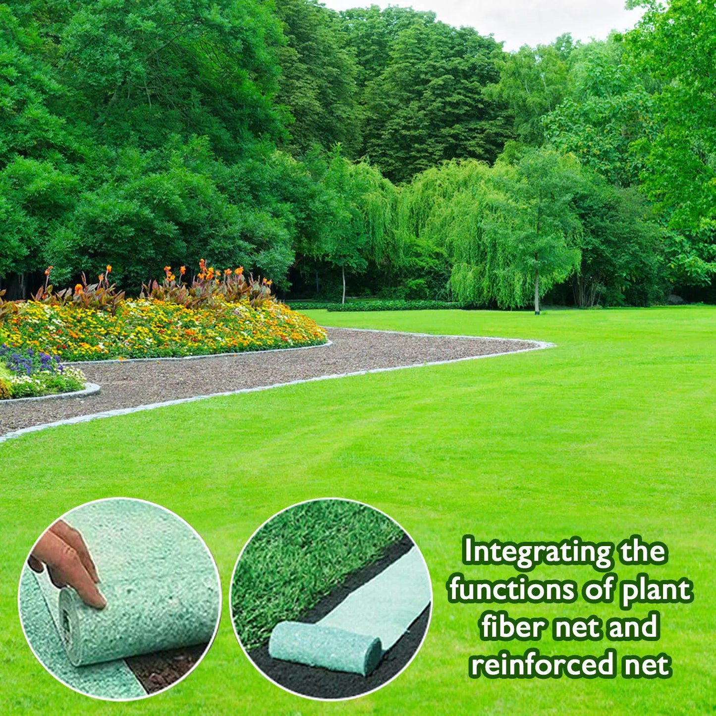 Behogar 10FT Biodegradable Grass Seed Pad Mat Blanket Roll Garden Backyard Plant Growing Solution for Lawns Sun Shade 3x0.2m