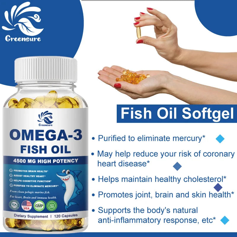 Omega3 Fish Oil Capsule - Support with Triglyceride EPA and DHA To Support Brain, Joint & Eye