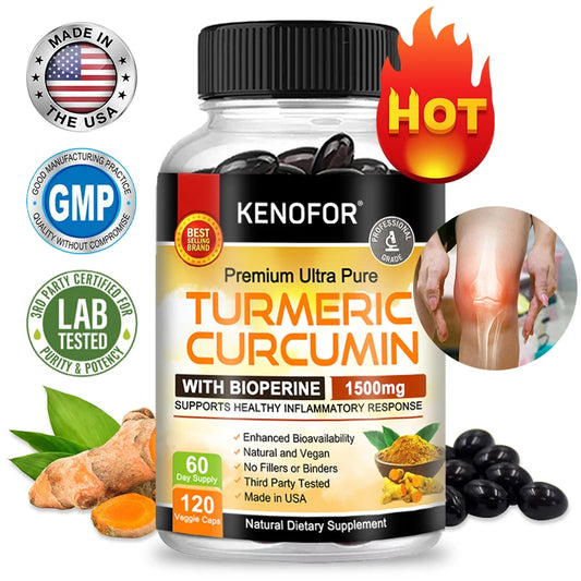 Turmeric Curcumin Ginger Capsules Bioavailability 1500mg Promotes Gut Health Digestion Joint Support Natural Vegetarian