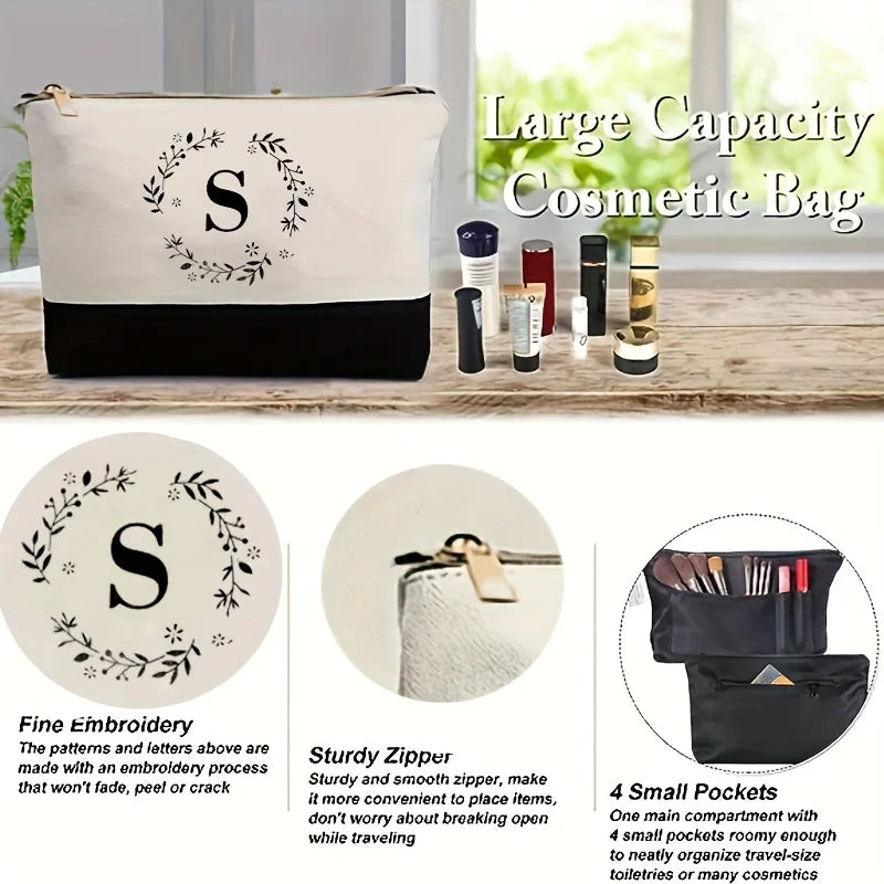 2PCS Women's Bag Set Large Capacity Shopping Bag Fashion Canvas Letter Handbag Makeup Bag Travel Storage Bag Office Handbag