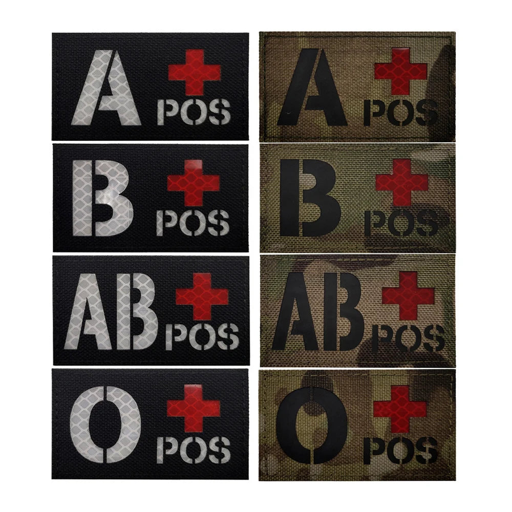 A B AB O Rh Positive Blood Type Patch infrared Ir Reflective Tactical Hook and Loop Fastener Patches for Backpacks Hat 8x5cm