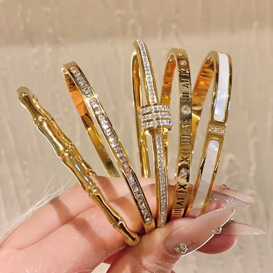 Fashion Zircon Heart shaped and Cross Nut Men's and Women's Bracelet Stainless Steel Titanium Steel Bracelet Luxury Jewelry Gift